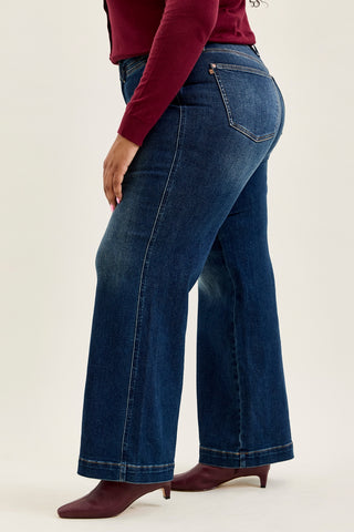 Lux Vintage Brushed Blue Wide Leg with Welt Pockets - PLUS