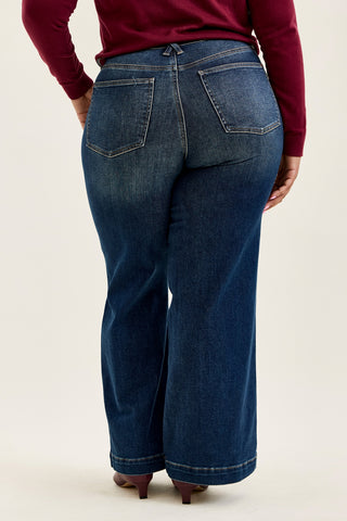 Lux Vintage Brushed Blue Wide Leg with Welt Pockets - PLUS