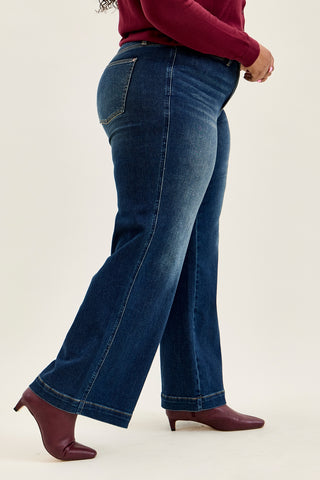 Lux Vintage Brushed Blue Wide Leg with Welt Pockets - PLUS