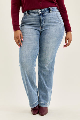 Penny Light Grey Blue Trouser Wide Leg - PLUS