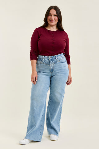 Lux Quilted Blue Retro Wide Leg - PLUS