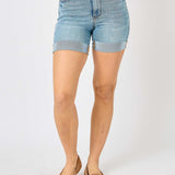 Kimberly High Rise Tummy Control Cool Denim Shorts - PLUS
