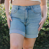 Kimberly High Rise Tummy Control Cool Denim Shorts - PLUS