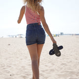 Lana High Rise Tummy Control Distressed Release Hem Shorts