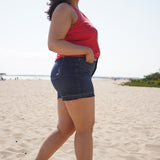 Lana High Rise Tummy Control Distressed Release Hem Shorts - PLUS