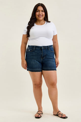 Erin Tummy Control Distressed Release Hem Shorts - PLUS