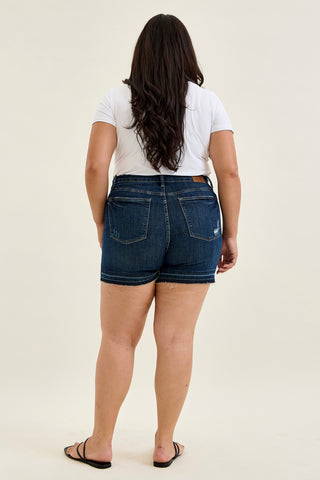 Erin Tummy Control Distressed Release Hem Shorts - PLUS