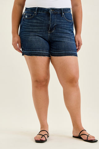 Erin Tummy Control Distressed Release Hem Shorts - PLUS