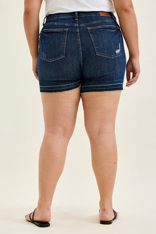 Erin Tummy Control Distressed Release Hem Shorts - PLUS