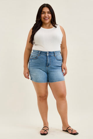 Erin Tummy Control Cool Denim Double Waistband Shorts - PLUS