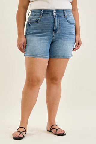 Erin Tummy Control Cool Denim Double Waistband Shorts - PLUS