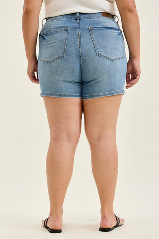 Erin Tummy Control Cool Denim Double Waistband Shorts - PLUS