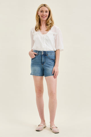 Erin Tummy Control Cool Denim Double Waistband Shorts