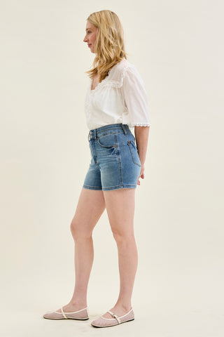 Erin Tummy Control Cool Denim Double Waistband Shorts