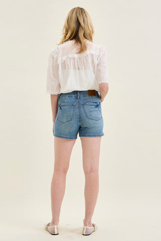 Erin Tummy Control Cool Denim Double Waistband Shorts