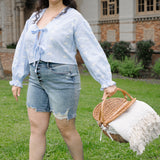 Elle Button Fly Mid-Length Shorts With Distressing - PLUS