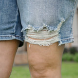Elle Button Fly Mid-Length Shorts With Distressing - PLUS