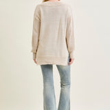 Slouchy V-Neck Off Shoulder Beige Sweater