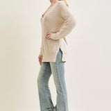 Slouchy V-Neck Off Shoulder Beige Sweater