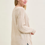 Slouchy V-Neck Off Shoulder Beige Sweater