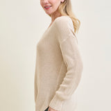 Slouchy V-Neck Off Shoulder Beige Sweater