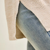 Slouchy V-Neck Off Shoulder Beige Sweater