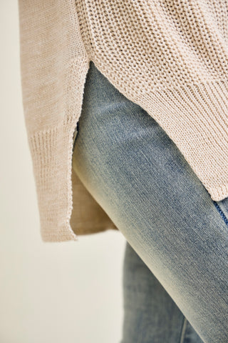 Slouchy V-Neck Off Shoulder Beige Sweater