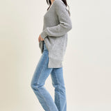 Slouchy V-Neck Off Shoulder Grey Sweater