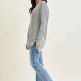 Slouchy V-Neck Off Shoulder Grey Sweater