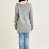 Slouchy V-Neck Off Shoulder Grey Sweater