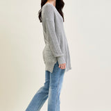 Slouchy V-Neck Off Shoulder Grey Sweater