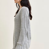 Slouchy V-Neck Off Shoulder Grey Sweater