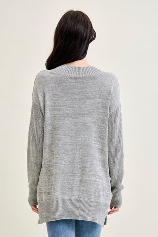 Slouchy V-Neck Off Shoulder Grey Sweater