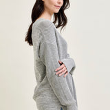 Slouchy V-Neck Off Shoulder Grey Sweater