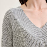 Slouchy V-Neck Off Shoulder Grey Sweater