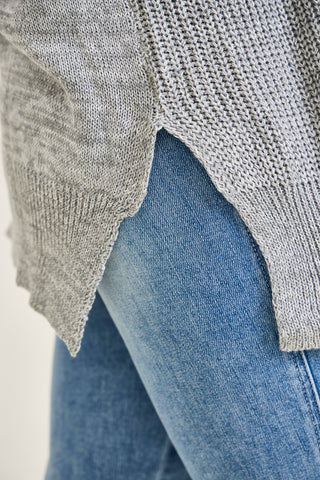Slouchy V-Neck Off Shoulder Grey Sweater