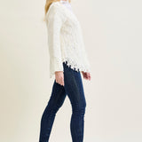 Cable Front Fringe Pullover White Sweater