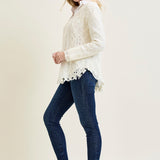Cable Front Fringe Pullover White Sweater