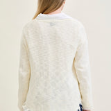 Cable Front Fringe Pullover White Sweater
