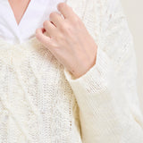 Cable Front Fringe Pullover White Sweater