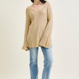 V-Neck Cut Out Pullover Beige Sweater