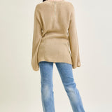 V-Neck Cut Out Pullover Beige Sweater