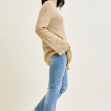 V-Neck Cut Out Pullover Beige Sweater