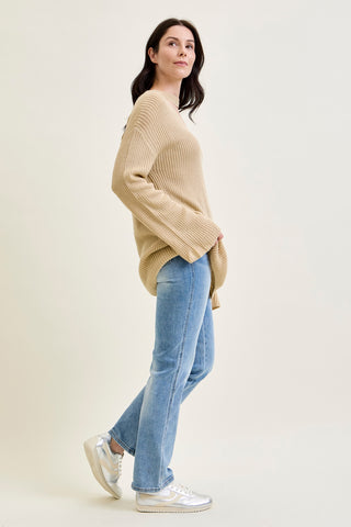 V-Neck Cut Out Pullover Beige Sweater