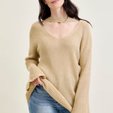 V-Neck Cut Out Pullover Beige Sweater