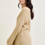 V-Neck Cut Out Pullover Beige Sweater