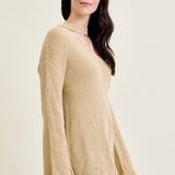 V-Neck Cut Out Pullover Beige Sweater