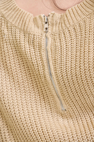 V-Neck Cut Out Pullover Beige Sweater