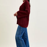 V-Neck Cut Out Pullover Burgundy Sweater