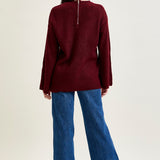 V-Neck Cut Out Pullover Burgundy Sweater